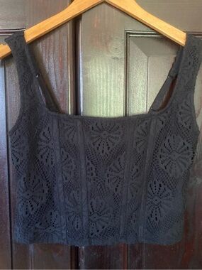 American Eagle Outfitters Crochet Corset Crop Tank Top Shirt Medium Black